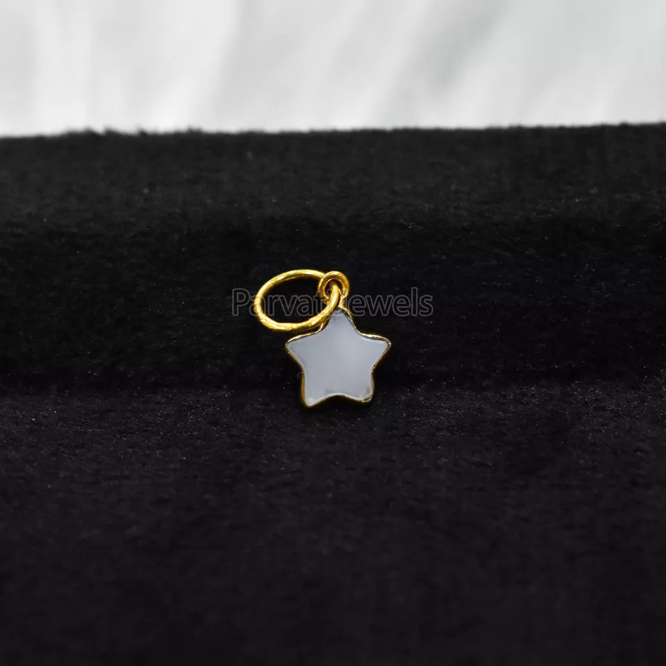 Natural Mother Of Pearl Star Shape 18k Gold Minimalist Charm Pendant, 18k Solid Gold Charm, Minimalist Gold Charm, Pearl Gold Charm Handmade
