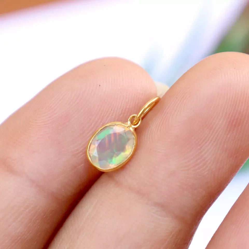 Natural Ethiopian Opal Charm, 18k Solid Gold Charm, Faceted Opal Charm, Gold Charm, Charm Necklace, Charm Pendant, Handmade Gold Charm, Gold Charms Pendant, Gift For Her Charm