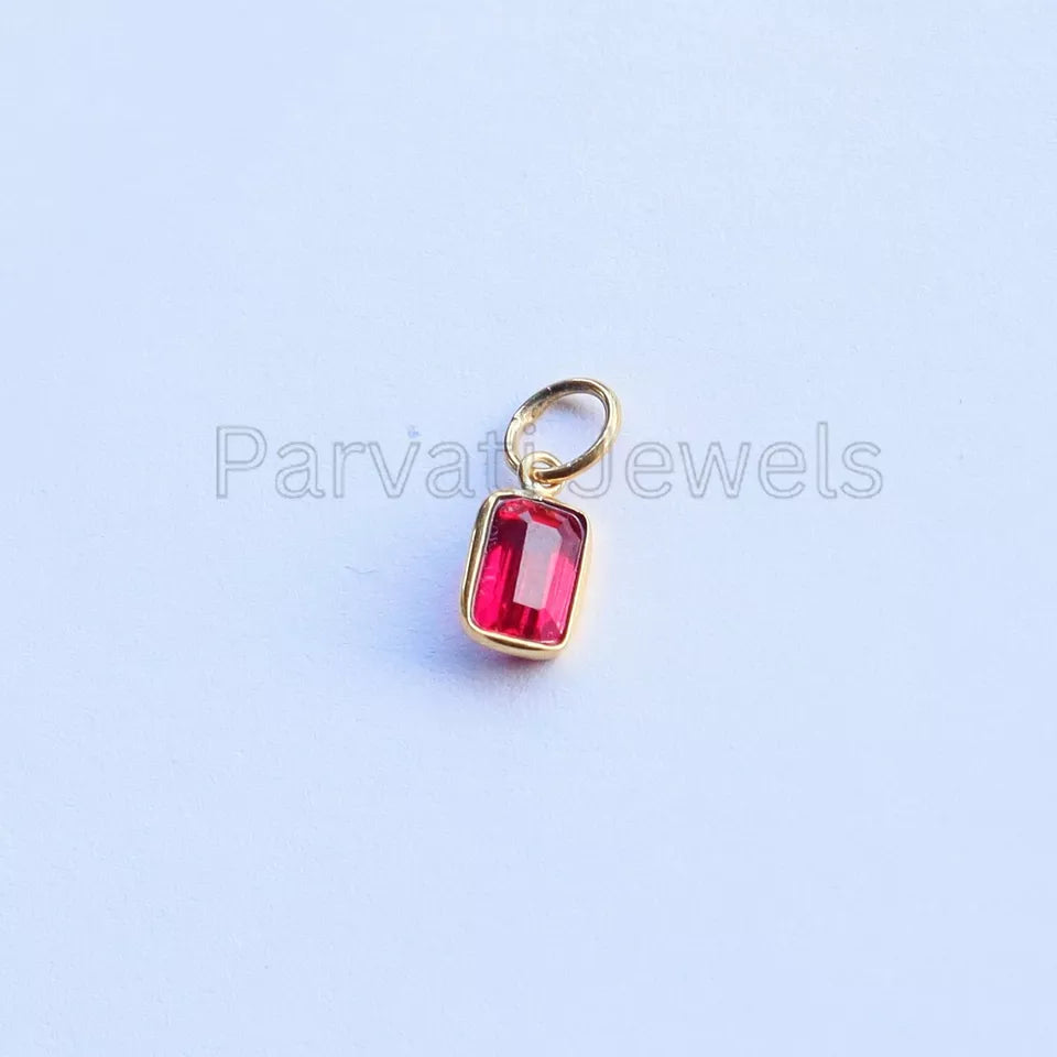 Refined Lab-Created Ruby Charm, 18k Solid Gold Charm, Gold Jewelry, Gold Charm, Charm Necklace, Handmade Ruby Charm, Gift for Her