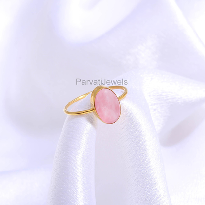 Genuine Cherry Quartz Gold Ring, Handmade Gold Ring, Gift for her, 18K Solid Gold Ring, Dainty Gold Ring, Minimalist Gold Ring
