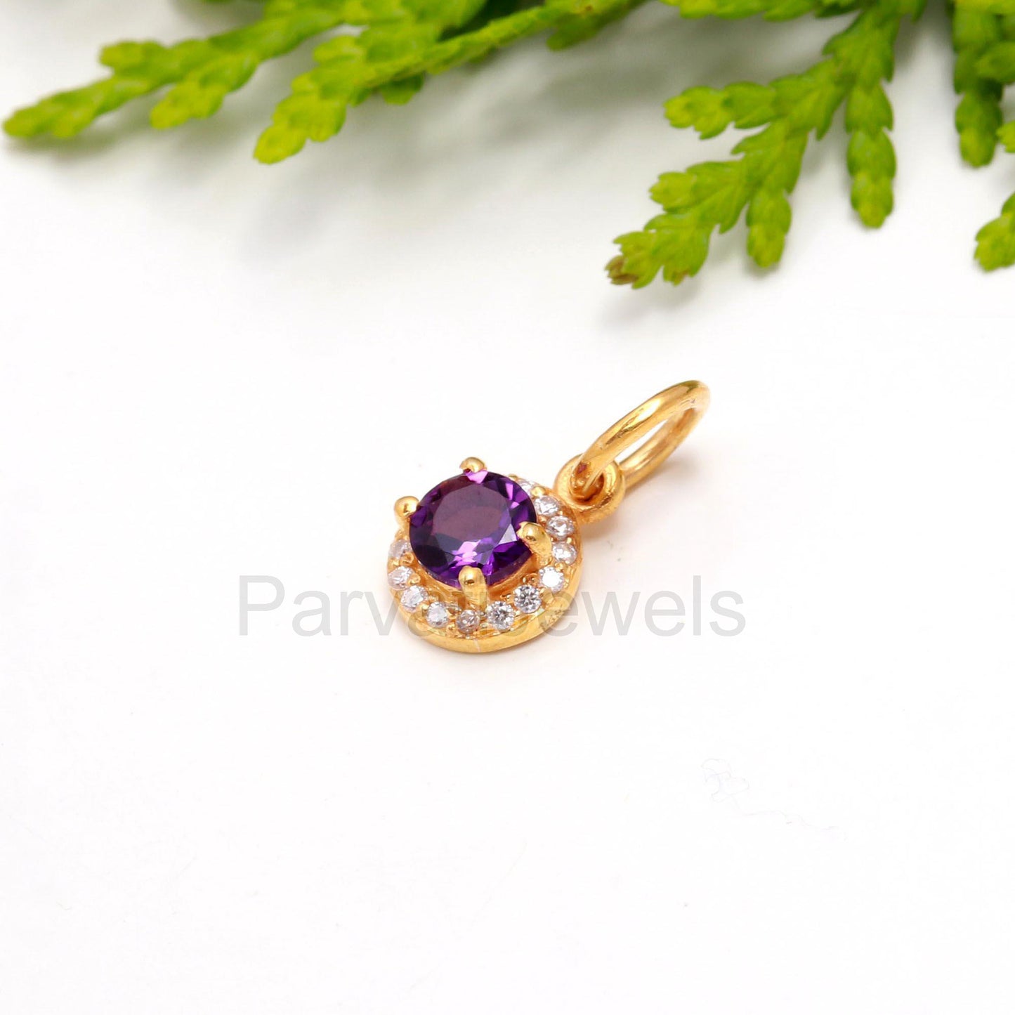 Natural Amethyst Diamond Charm, Solid 14K Gold Charm, Amethyst Charm Pendant, Diamond Pendant, Handmade Gold Charm, Christmas Gift Charm,