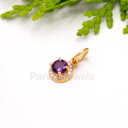 Natural Amethyst Diamond Charm, Solid 14K Gold Charm, Amethyst Charm Pendant, Diamond Pendant, Handmade Gold Charm, Christmas Gift Charm,