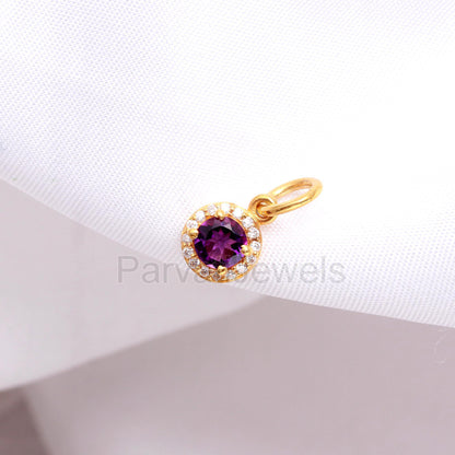 Natural Amethyst Diamond Charm, Solid 14K Gold Charm, Amethyst Charm Pendant, Diamond Pendant, Handmade Gold Charm, Christmas Gift Charm,