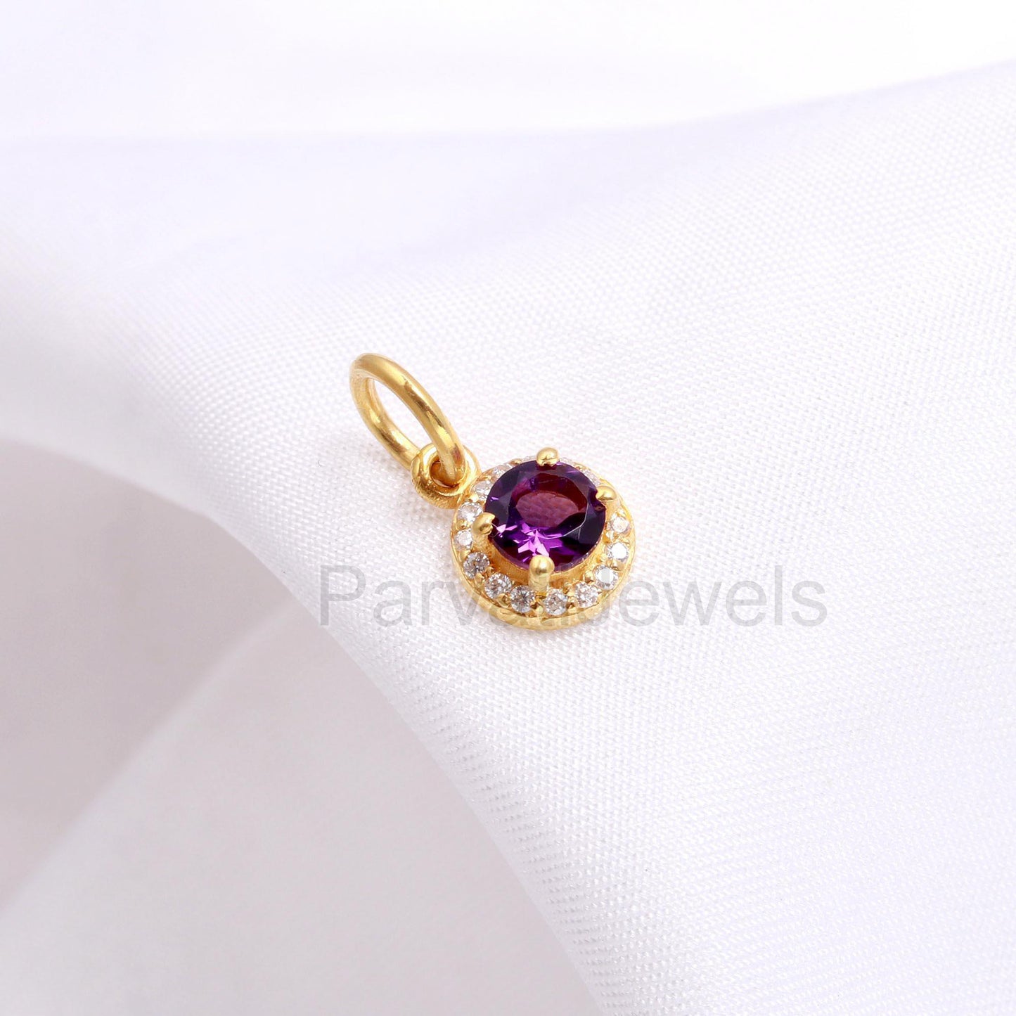Natural Amethyst Diamond Charm, Solid 14K Gold Charm, Amethyst Charm Pendant, Diamond Pendant, Handmade Gold Charm, Christmas Gift Charm,