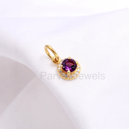 Natural Amethyst Diamond Charm, Solid 14K Gold Charm, Amethyst Charm Pendant, Diamond Pendant, Handmade Gold Charm, Christmas Gift Charm,