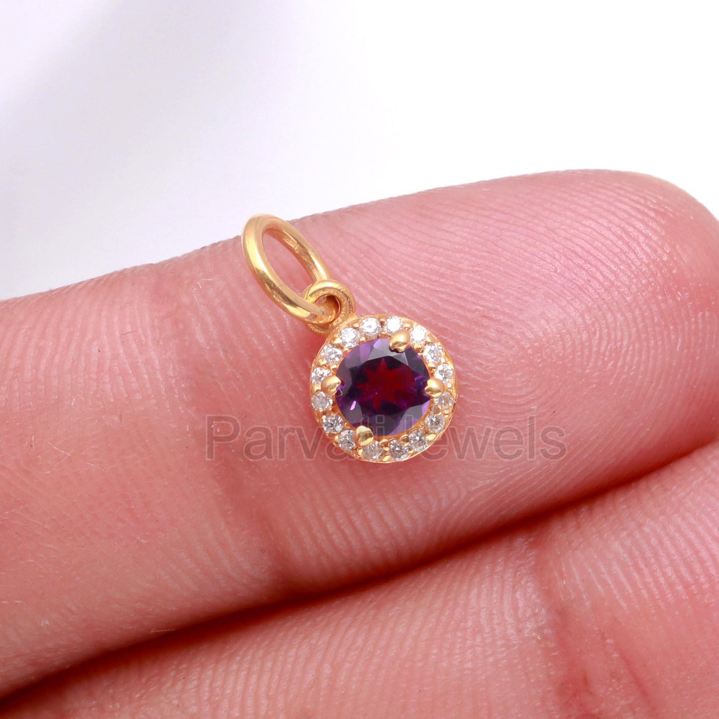Natural Amethyst Diamond Charm, Solid 14K Gold Charm, Amethyst Charm Pendant, Diamond Pendant, Handmade Gold Charm, Christmas Gift Charm,