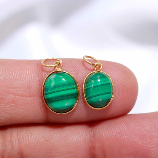 Natural Green Malachite Charm, 18k Solid Gold Charm, Malachite Charm, Gold Charm Pendant, Handmade Gold Charm, 7x9 & 8x10 Oval Charm Pendant