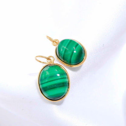 Natural Green Malachite Charm, 18k Solid Gold Charm, Malachite Charm, Gold Charm Pendant, Handmade Gold Charm, 7x9 & 8x10 Oval Charm Pendant