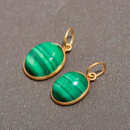 Natural Green Malachite Charm, 18k Solid Gold Charm, Malachite Charm, Gold Charm Pendant, Handmade Gold Charm, 7x9 & 8x10 Oval Charm Pendant