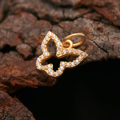 Solid 14K Gold Natural Diamond Charm, Butterfly Gold Charm, Diamond Gold Charm, Handmade Charm Pendant, Gold Charm Pendant, Gift For Her