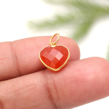 AA Natural Carnelian Charm, 18k Solid Gold Charm, Carnelian Charm, Gold Charm Pendant, Heart Shape Charm, Handmade Gold Charm, Gift For Her