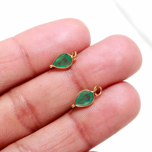 Natural Emerald Charm, 18k Solid Gold Charm, Gold Charm, Emerald Pear Charm, Gold Charm Pendant, Charm Necklace, Handmade Gold Charm Pendant