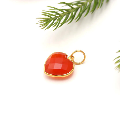 AA Natural Carnelian Charm, 18k Solid Gold Charm, Carnelian Charm, Gold Charm Pendant, Heart Shape Charm, Handmade Gold Charm, Gift For Her