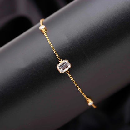 Natural Moissanite Bracelets, 18k Solid Gold Bracelets, Handmade Gold Bracelets, Gold Bracelets, Wedding Gift for Wife, Moissanite Bracelets