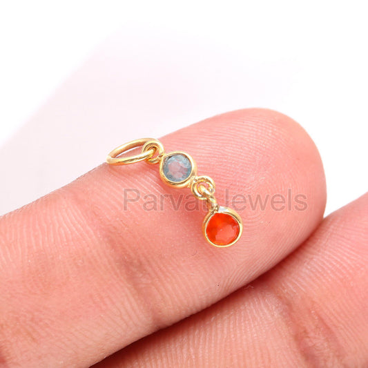 Natural Carnelian With Blue Topaz Charm, 18k Solid Gold Charm, Gold Charm, Carnelian Gold Pendant, Topaz Charm Pendant, Handmade Gold Charm,