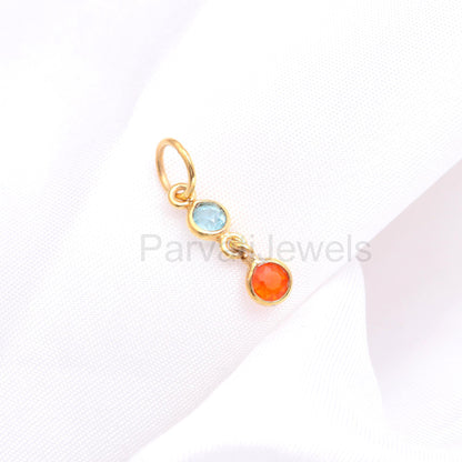 Natural Carnelian With Blue Topaz Charm, 18k Solid Gold Charm, Gold Charm, Carnelian Gold Pendant, Topaz Charm Pendant, Handmade Gold Charm,