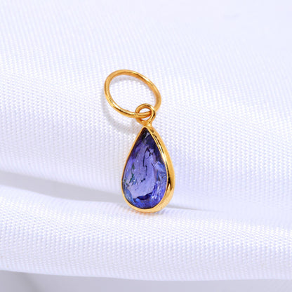 AA Natural Tanzanite Charm, Solid 18k Gold Charm, Handmade Gold Charm, December Birthstone Charm, Tanzanite Pear Charm, Minimalist Charm 18K