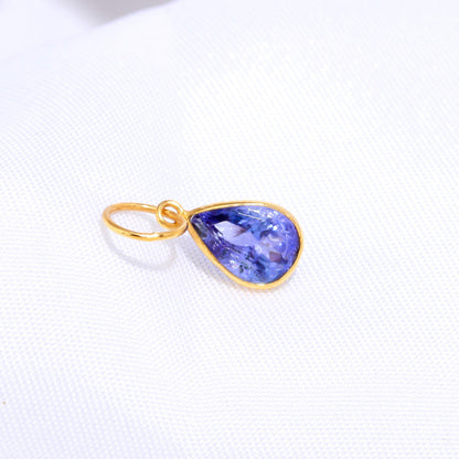 AA Natural Tanzanite Charm, Solid 18k Gold Charm, Handmade Gold Charm, December Birthstone Charm, Tanzanite Pear Charm, Minimalist Charm 18K