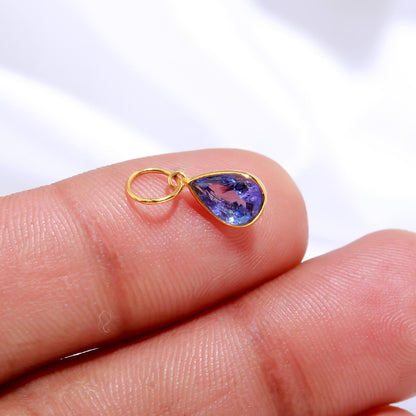 AA Natural Tanzanite Charm, Solid 18k Gold Charm, Handmade Gold Charm, December Birthstone Charm, Tanzanite Pear Charm, Minimalist Charm 18K