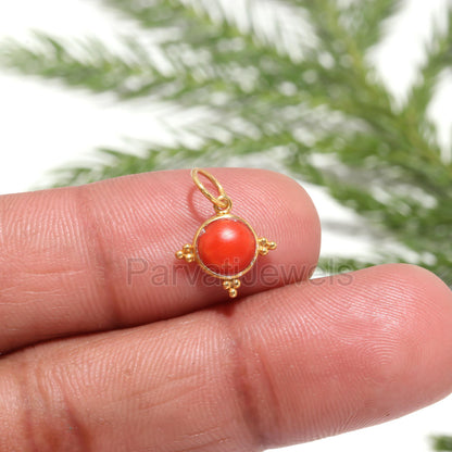 AA Natural Italian Red Coral Charm, 18k Solid Gold Charm, Coral Gold Charm, Gold Charm, Handmade Gold Charm, Birthstone Charm, Charm Pendant