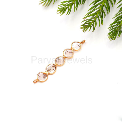 Natural Diamond Connector Charm, 18k Solid Gold Connector, Light Brown Polki Slice Charm, Gold Connector Charm, Gift for her