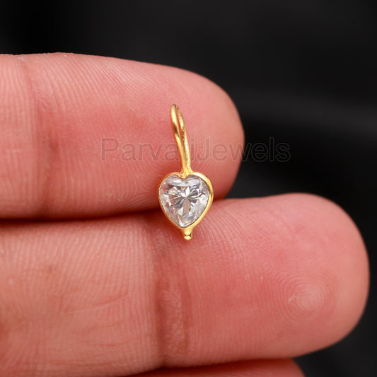 Natural Moissanite Heart Charm, 18K Solid Gold Charm, Heart Gold Charm, Gold Charm Pendant, Moissanite Birthstone Charm, Handmade Gold charm