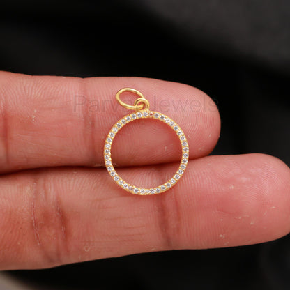 Solid 14K Gold Natural Diamond Round Charm, Handmade Gold Charm, Elegant Round Diamond Charm, Charm Pendant, Gold Pendant, Gift for her, 14K