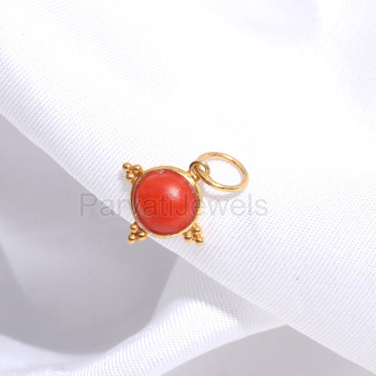 AA Natural Italian Red Coral Charm, 18k Solid Gold Charm, Coral Gold Charm, Gold Charm, Handmade Gold Charm, Birthstone Charm, Charm Pendant