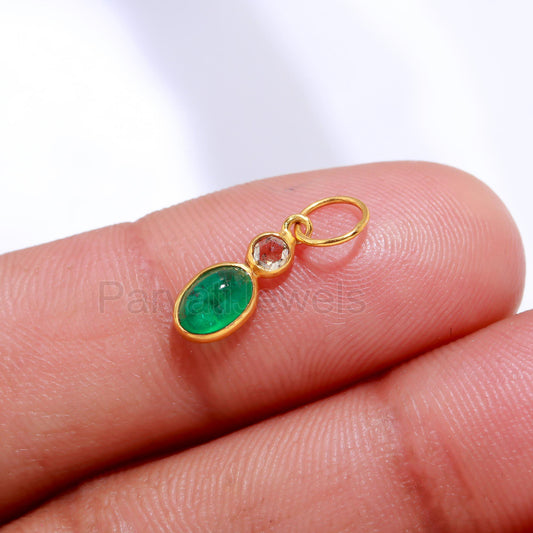 Natural Emerald Diamond Charm, Solid 18k Gold Charm, Emerald Charm, Gold Charm Pendant, Rose Cut Diamond Gold Charm, Handmade Gold Charm