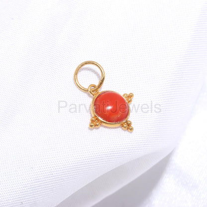 AA Natural Italian Red Coral Charm, 18k Solid Gold Charm, Coral Gold Charm, Gold Charm, Handmade Gold Charm, Birthstone Charm, Charm Pendant