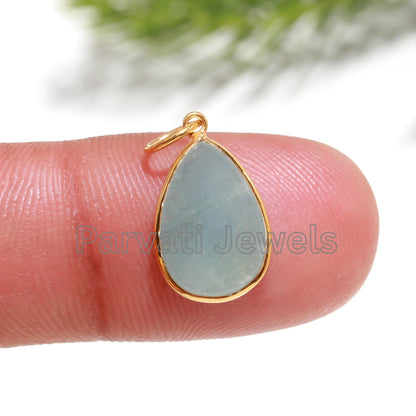 Elegant Aquamarine Pear Shaped Charm, 18k Solid Gold Charm, Aquamarine Charm, Charm Pendant, Handmade Gold Charm, Gift for Her