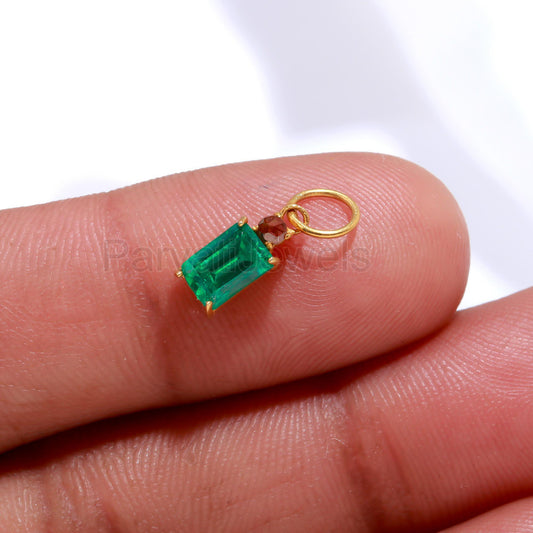 Emerald Rose Cut Diamond Charm, Solid 18k Gold Charm, Emerald Charm, Charm Pendant, Natural Rose Cut Diamond Charm, Handmade Charm Pendant