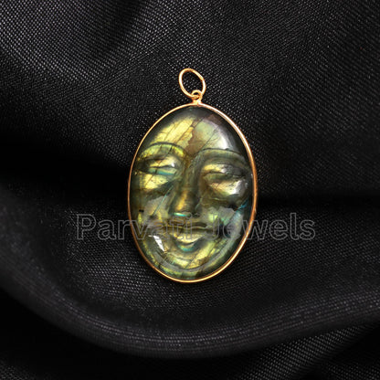 Natural Face Carving Labradorite Charm, Labradorite 18k Solid Gold Charm, Labradorite Charm, Gold Charm, Handmade Gold Charm, Gift for her,