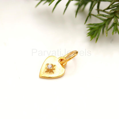 Natural Diamond Heart Charm, Solid 14K Gold Charm, Diamond Charm, Handmade Charm Pendant, Heart Shape Gold Charm Pendant, Gift For Her