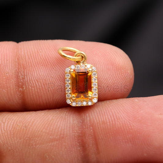 Natural Citrine Diamond Charm, Solid 14K Gold Charm, Diamond Gold Charm, Handmade Charm Pendant, Gold Charm Pendant, Citrine Charm Pendant