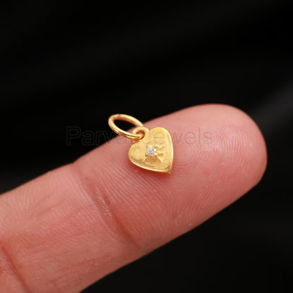Natural Diamond Heart Charm, Solid 14K Gold Charm, Diamond Charm, Handmade Charm Pendant, Heart Shape Gold Charm Pendant, Gift For Her