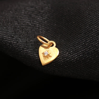 Natural Diamond Heart Charm, Solid 14K Gold Charm, Diamond Charm, Handmade Charm Pendant, Heart Shape Gold Charm Pendant, Gift For Her