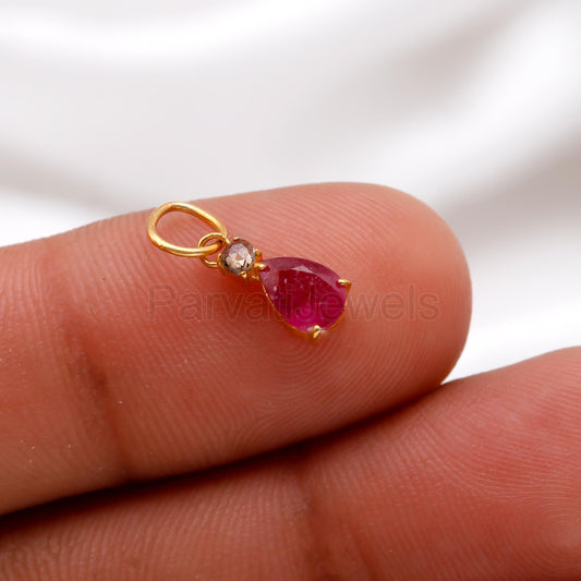 Ruby Rose Cut Diamond Charm, Solid 18K Gold Charm, Ruby Charm Pendant, Natural Rose Cut Diamond Charm, Handmade Gold Charm,Minimalist Charm