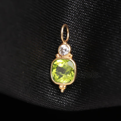 Natural Peridot Moissanite Charm, 18k Solid Gold Charm, Peridot Charm Pendant, Charm Pendant, Moissanite Gold Charm, Handmade Gold Charm