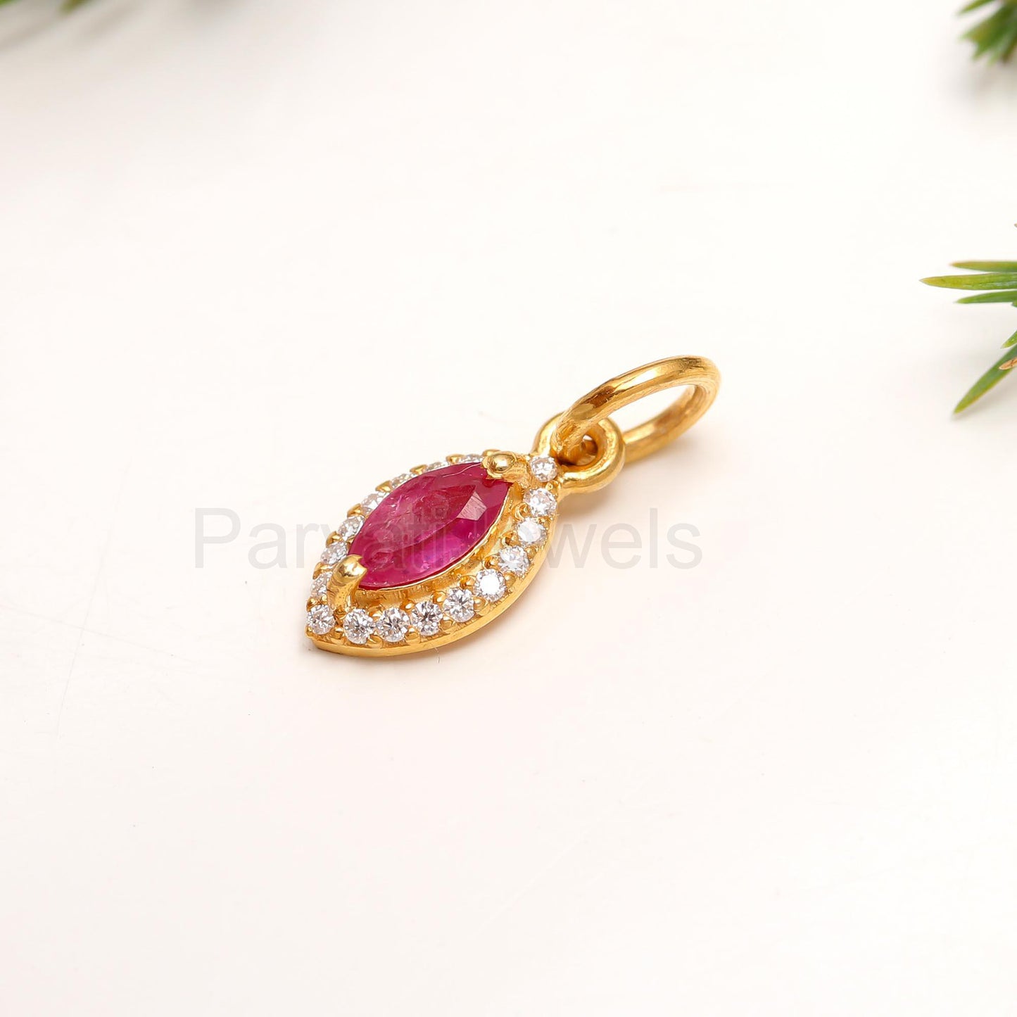 Natural Ruby With Diamond Charm, Solid 14K Gold Charm, Ruby 14K Gold Charm, Handmade Charm Pendant, Gold Charm Pendant, Diamond Gold Pendant