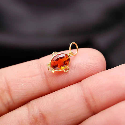 Natural Citrine Oval Charms, Solid 18k Gold Charm, Handmade Gold Charms, Citrine Charms Pendant, Gold Charms, November Birthstone Charms
