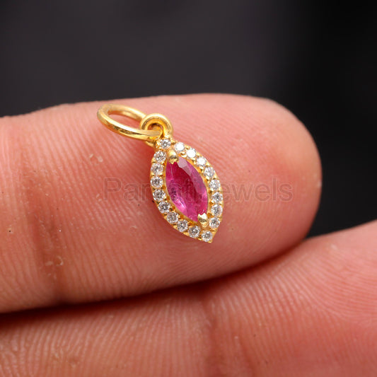 Natural Ruby With Diamond Charm, Solid 14K Gold Charm, Ruby 14K Gold Charm, Handmade Charm Pendant, Gold Charm Pendant, Diamond Gold Pendant