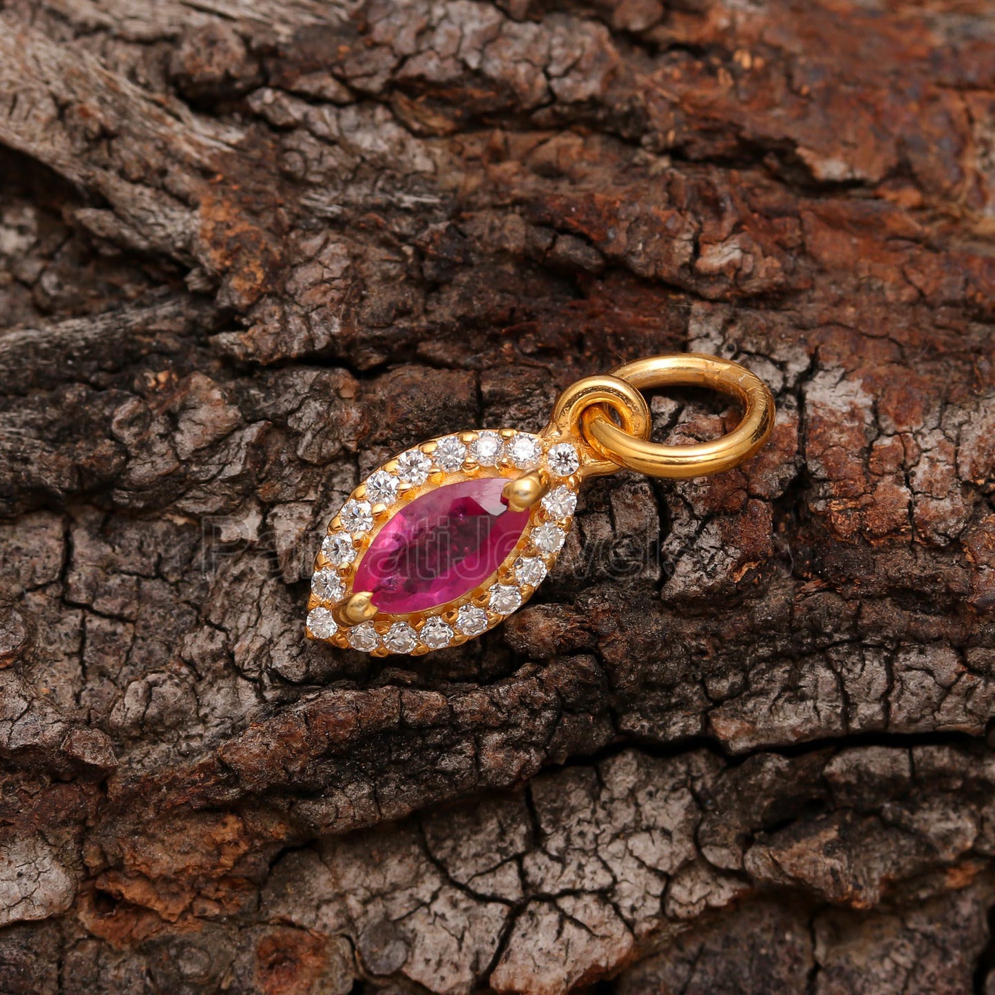 Natural Ruby With Diamond Charm, Solid 14K Gold Charm, Ruby 14K Gold Charm, Handmade Charm Pendant, Gold Charm Pendant, Diamond Gold Pendant