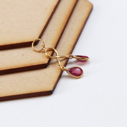 2 Stone Hanging Ruby Charm, 18k Solid Gold Charm, Natural Ruby Pendant, Charm Necklace, Natural Ruby Gold Charm, July Birthstone, SOLID18K