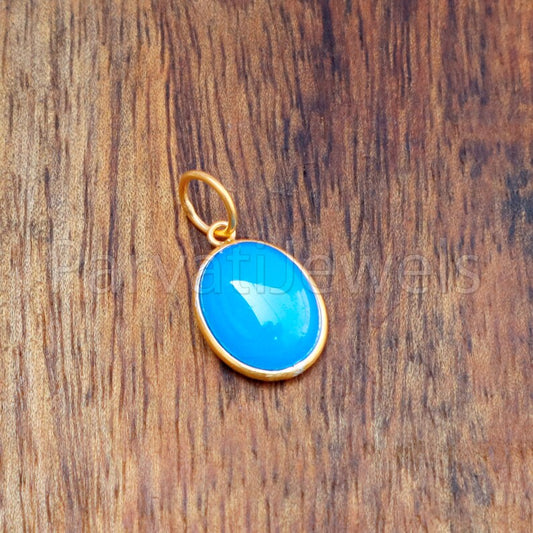 Natural Blue Chalcedony Charm, 18k Gold Charm, HEALING STONE Charm Necklace, Handmade Gold Charm, Gift for Her, 18 k solid Gold
