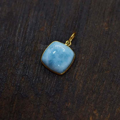 18k Solid Gold Natural Larimar Gemstone Charm, 18k Gold Charm Larimar, Gold Charm, Minimalist Gold Charm, Larimar Gold Charm For Jewelry