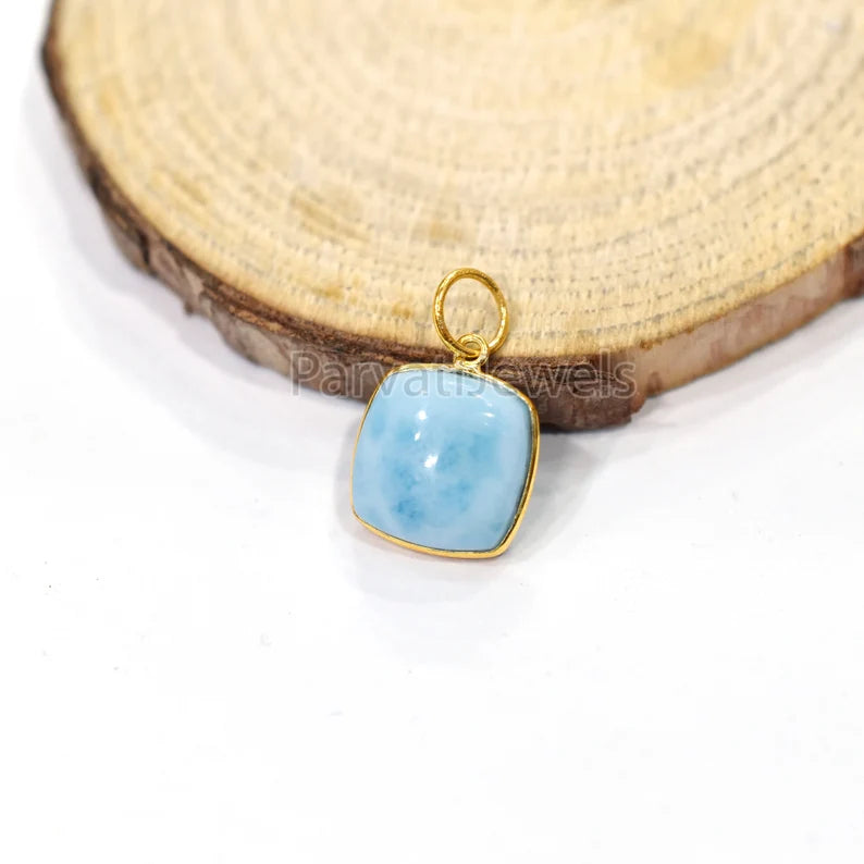 18k Solid Gold Natural Larimar Gemstone Charm, 18k Gold Charm Larimar, Gold Charm, Minimalist Gold Charm, Larimar Gold Charm For Jewelry
