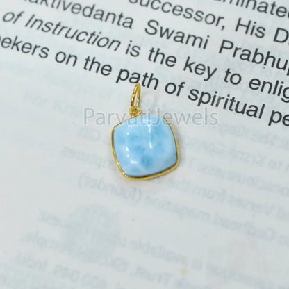 18k Solid Gold Natural Larimar Gemstone Charm, 18k Gold Charm Larimar, Gold Charm, Minimalist Gold Charm, Larimar Gold Charm For Jewelry