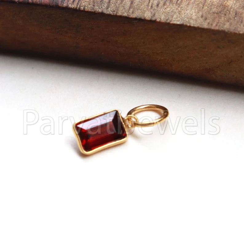 AA Garnet Charm, 18k Solid Gold Charm, Natural Garnet Charm, Gold Charm, Charm Pendant, Charm Necklace, Handmade Gold Charm, Gift For Her,