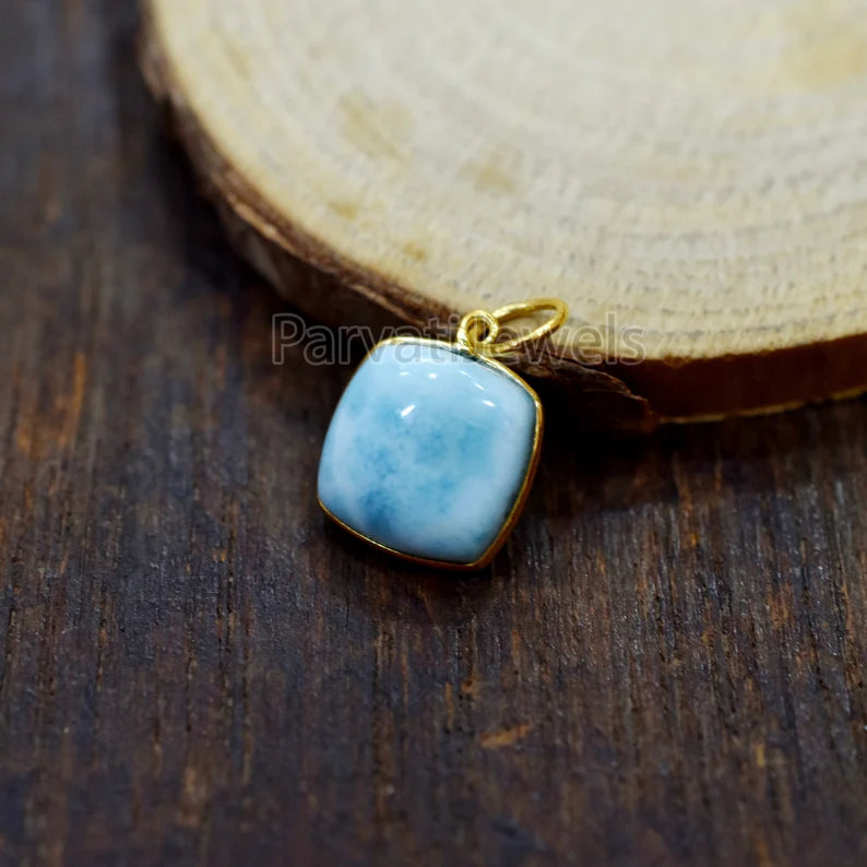18k Solid Gold Natural Larimar Gemstone Charm, 18k Gold Charm Larimar, Gold Charm, Minimalist Gold Charm, Larimar Gold Charm For Jewelry